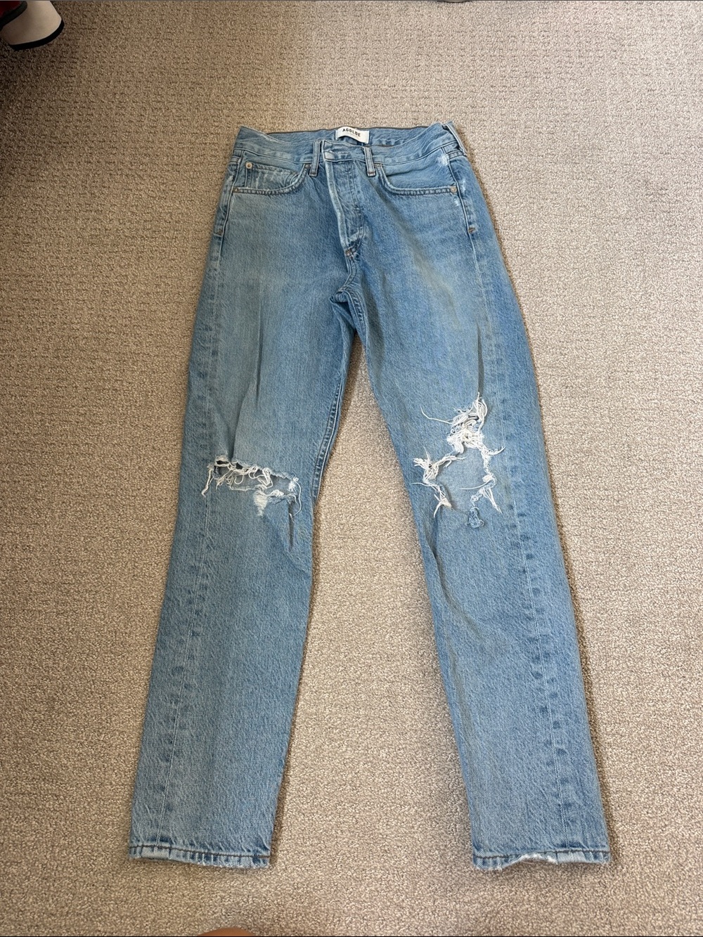 Agolde Light Blue Distressed Straight Leg Jeans